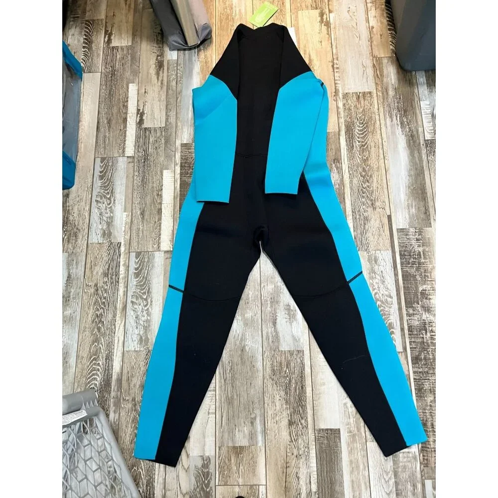 Kids' Wet Suit, long sleeve,Teal & Black One-Piece Swimsuit front zipper